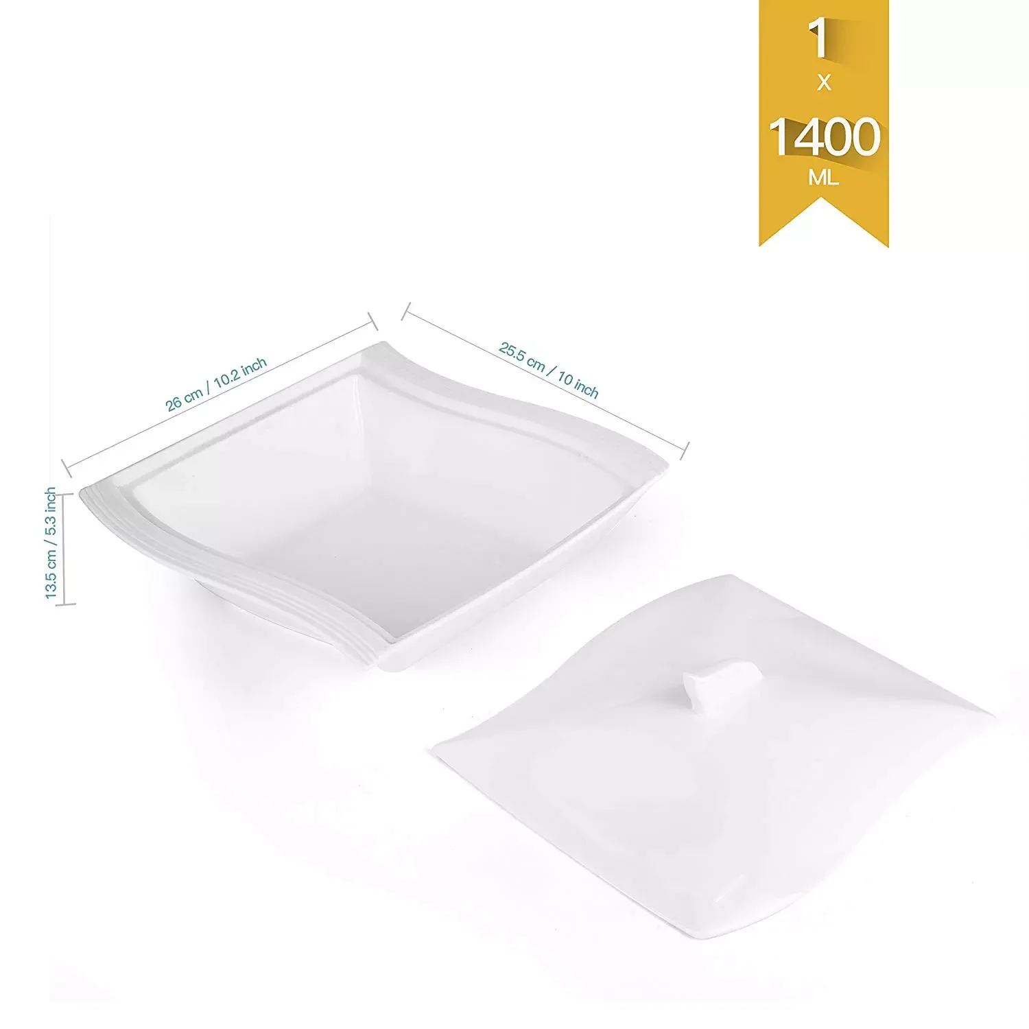 Однотонная белая фарфоровая суповая кастрюля MALACASA с крышкой л Квадратная