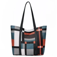 traveasy 2022 fashion patchwork pu leather plaid women tote bags casual square zipper large capacity hand bags for female