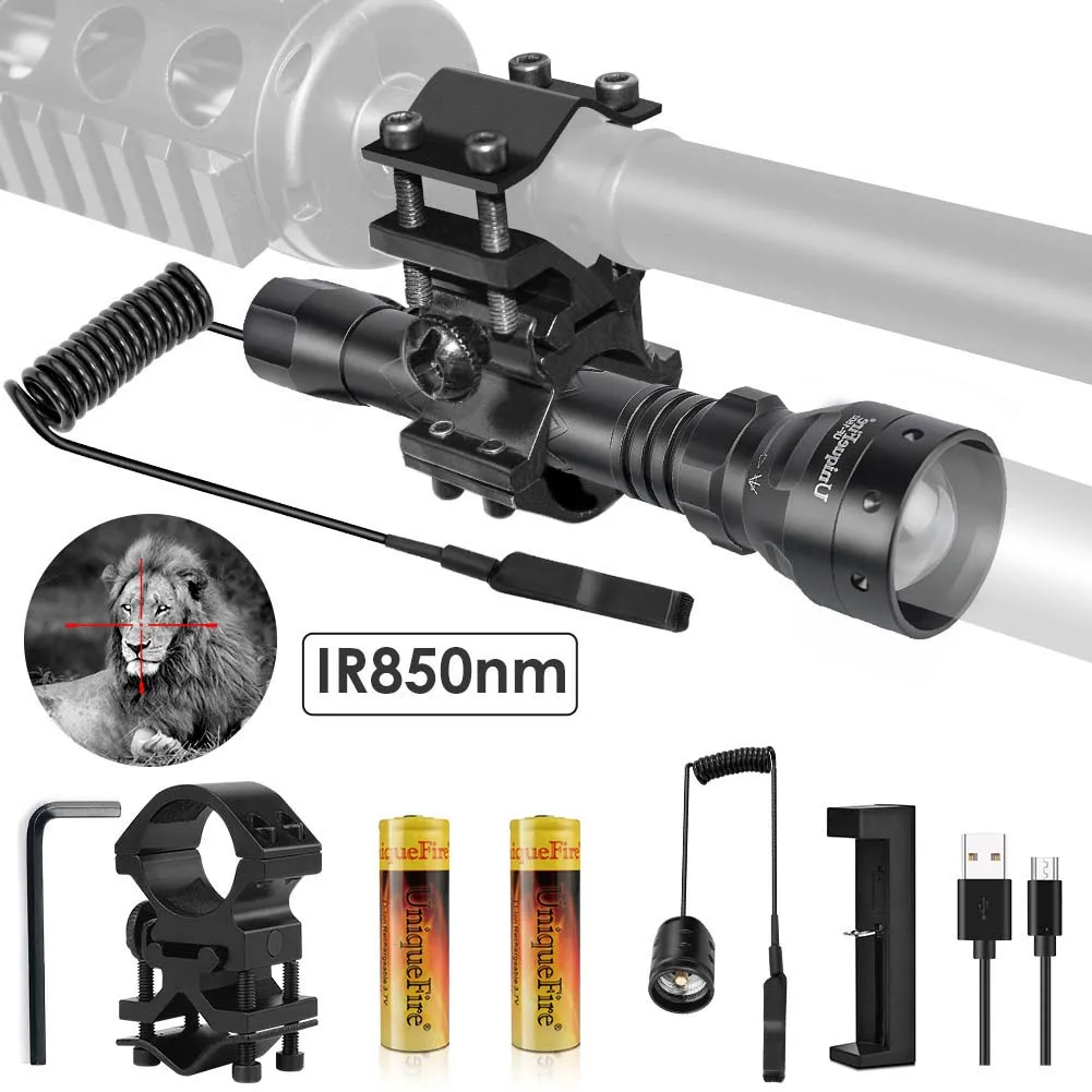 

UniqueFire 1502 IR 850nm LED Flashlight Night Vision 3Modes 5W Infrared Torch Full Set Waterproof Adjustable Focus For Hunting