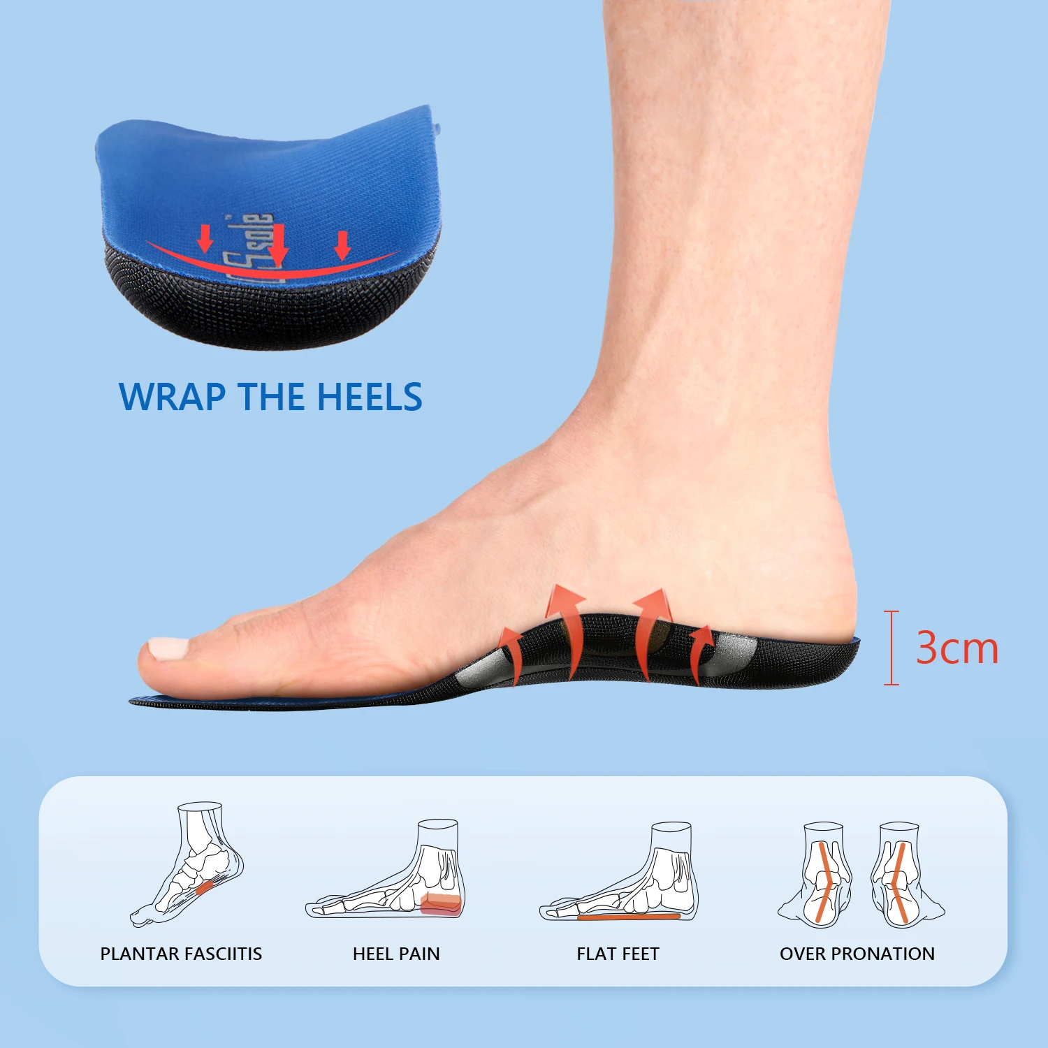PCSsole Flat Feet Correction Arch Support Plantar Fasciitis Heel Pain Men and Women Correction  Insoles 125C