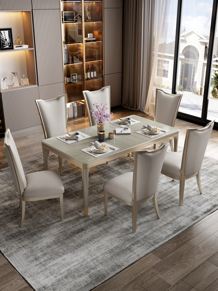

American rectangular dining table light luxury restaurant all solid wood modern simple dining table and chair combination small