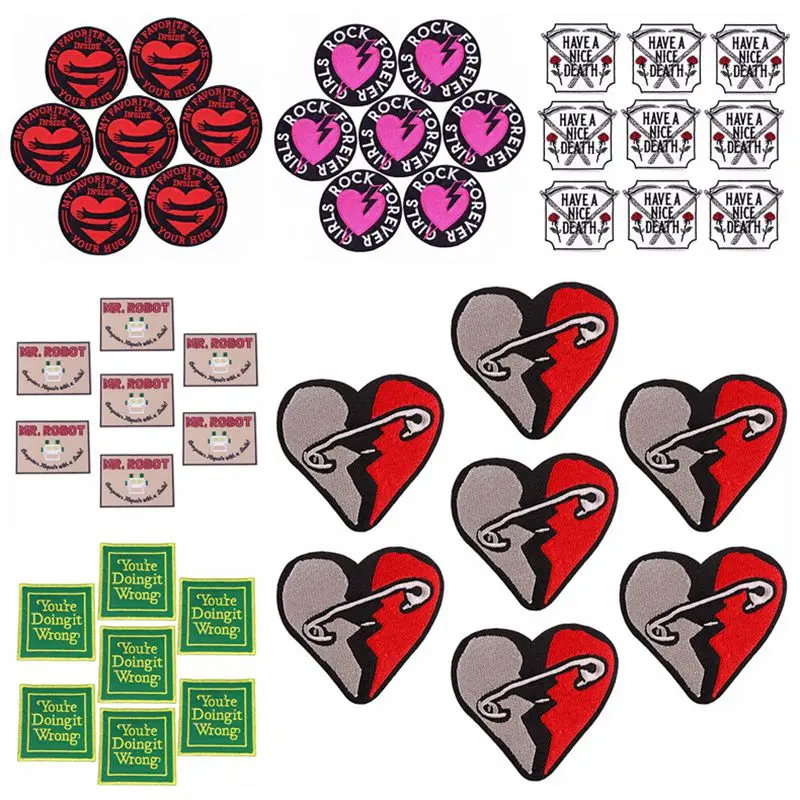 

Prajna 10 PCS Iron On Patches Cartoon Heart Patches On Clothes DIY Letter Badge Stripe Embroidered Patches For Clothing Applique