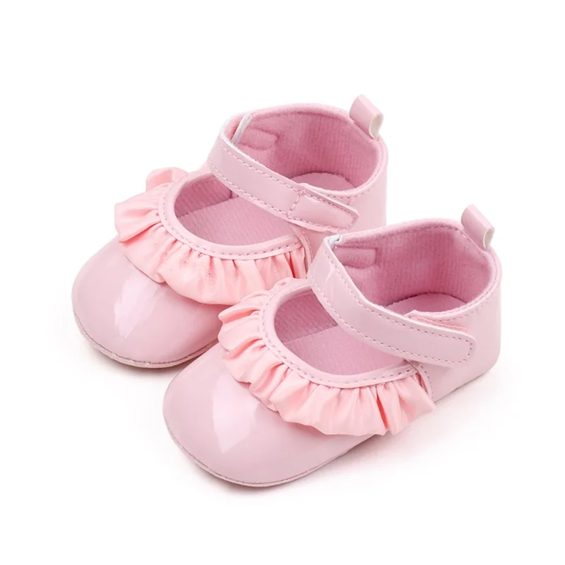 

Туфли Мэри Джейн на плоской подошве для маленьких девочек, Нескользящие мокасины из искусственной кожи с оборками для первых шагов, Классическая обувь