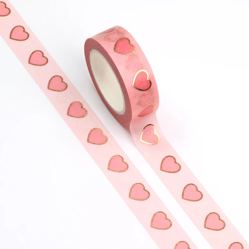 

2022 NEW 10pcs/Lot 15mm*10m Decorative Gold Foil pink hearts Washi Tape Scrapbooking Masking Tape Office mask washi tape