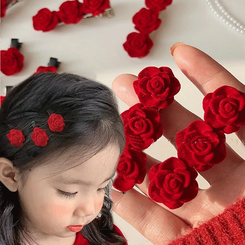 

Flocked Red Rose Hair Clip Hairpin for Women Girl Rose Flower Hair Clips Korean Fashion Hair Ornament Head Accessories