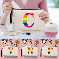 cosmetic case lady makeup bag toiletry organizer pouch rainbow lettern pattern purse wedding wash clutch bag pencil pouch