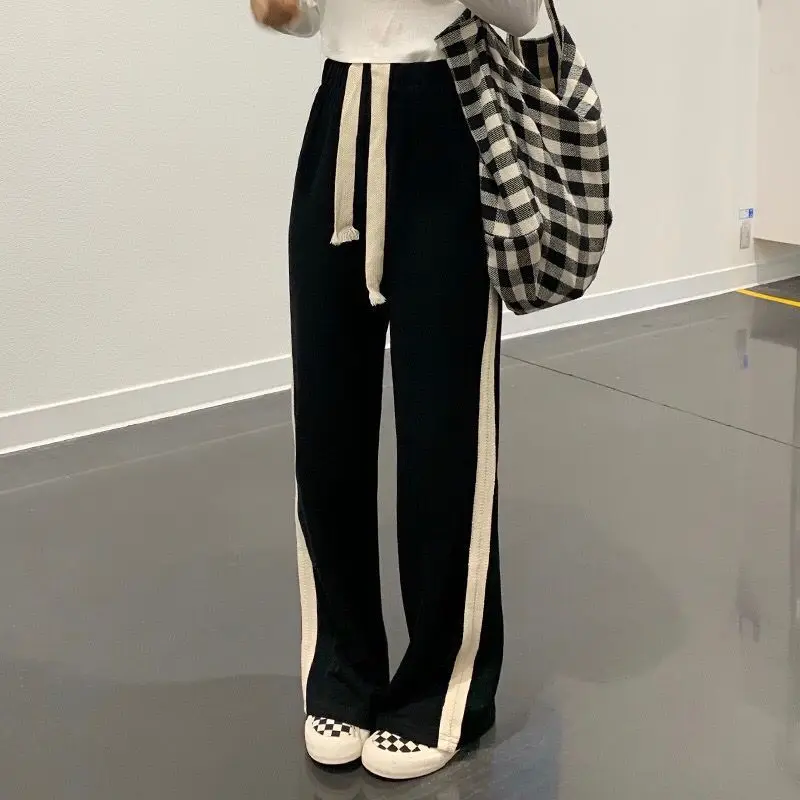 

Повседневные спортивные широкие брюки со шнуровкой, женские весенние драпированные свободные прямые укороченные длинные брюки с высокой талией, Новинка