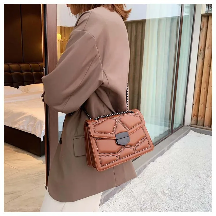 

Vintage Rivet Chain Small Shoulder Bags For Women Flap PU Leather Fashion Small Square Crossbody Bag Designer Handbag