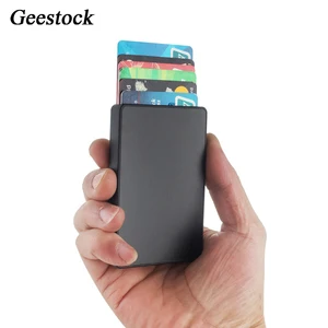 Geestock Men's Slim RFID Blocking Card Holder Wallet Male Thin Pop-up Button Card Case for Metal Alu in Pakistan