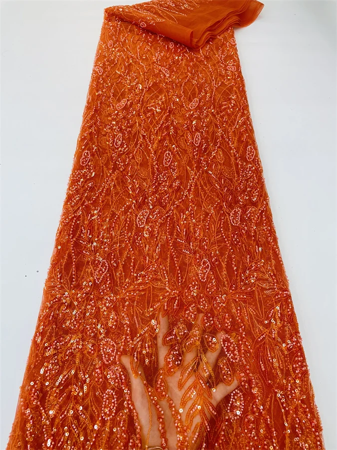 

Оранжевая нигерийская Роскошная африканская кружевная ткань с блестками, нигерийская Свадебная вышивка для невесты, французское Тюлевое кружево