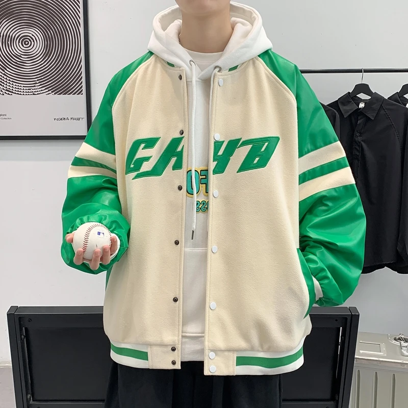 

2022 Autumn Men Harajuku Sweatshirt Jacket Letter Splicing Air Pilot Overcoat Baseball Coats Hip Hop Male College Varsity Jacket