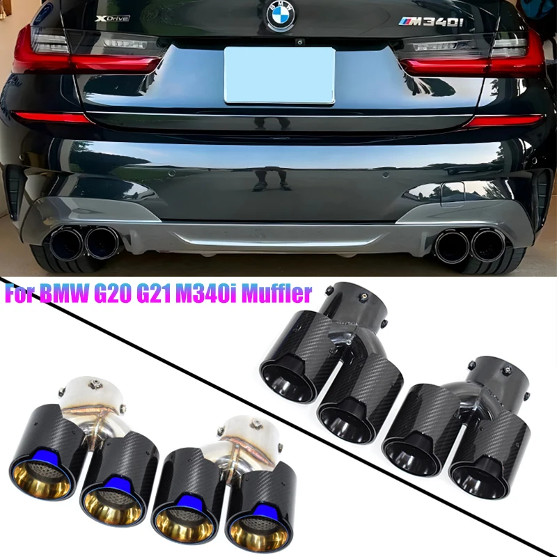 Фото 2 шт./лот. Черные глушители из углеродного волокна для BMW 3 серии G20 G21 M340i 2019-2026 гг. Насадки на выхлопную трубу для модернизации. №1