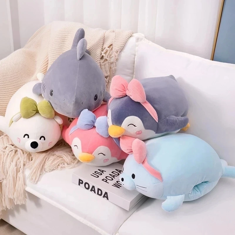 1pc Cute Fat Penguin Bear Seal and Shark Stuffed Animal Handwarmer Plush Toys Soft Lovely Sleepy Pillow Kids Doll Girls Gift