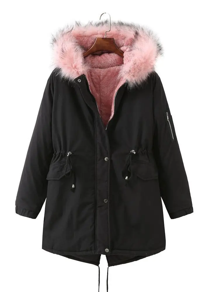 Women Winter Plus Velvet Outdoor Windproof Jackets European Style Thickening Warm Mountaineering Hooded Snow Coat Manteau Femme