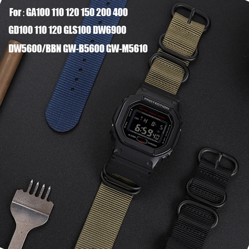 Холщовый ремешок для Casio G-SHOCK DW-5600BBN DW6900 GW-M5610 GA100/110 GD110 модифицированный нейлоновый