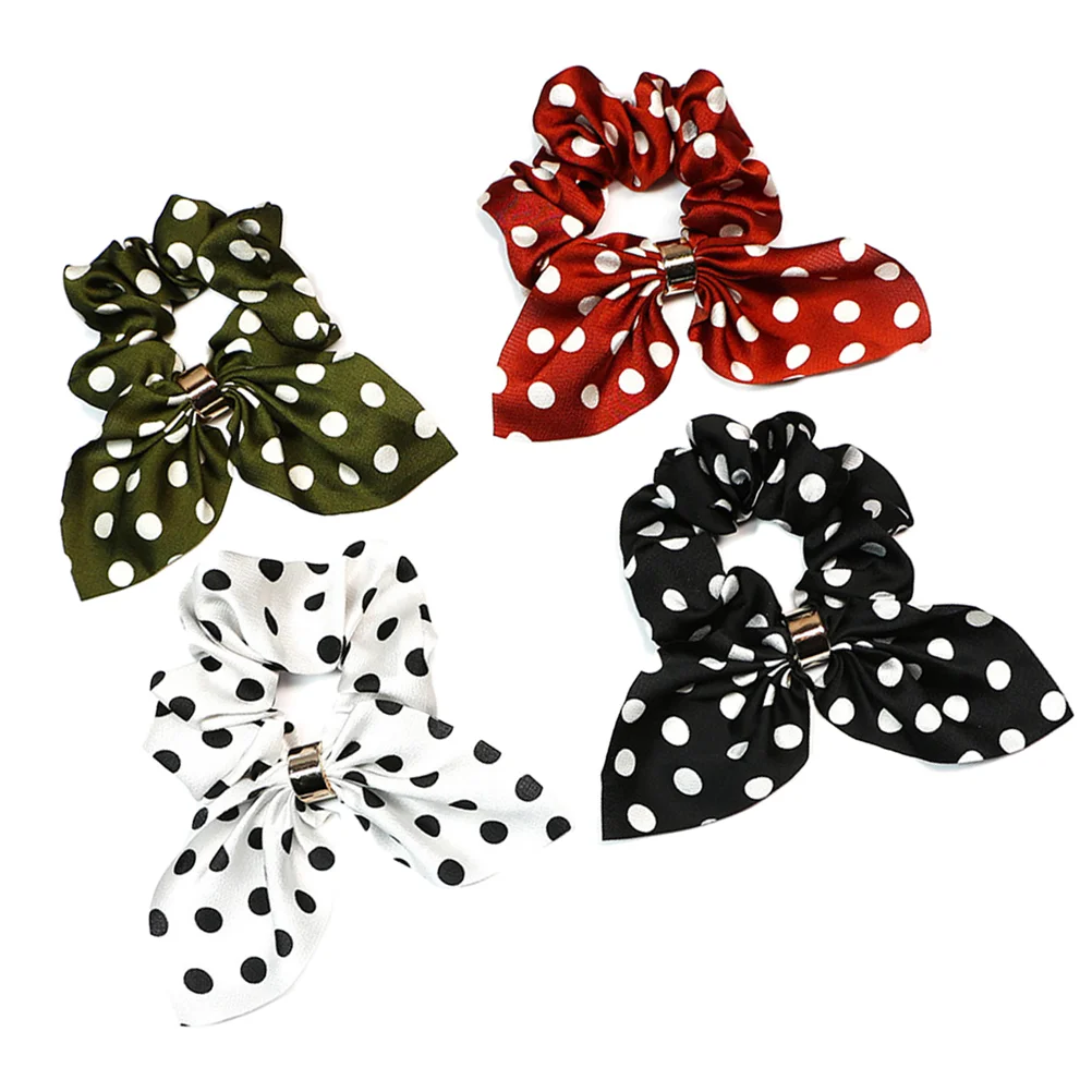 4 Pcs Cloth Hair Band Dot Ponytail Holders Elastic Hair Acce