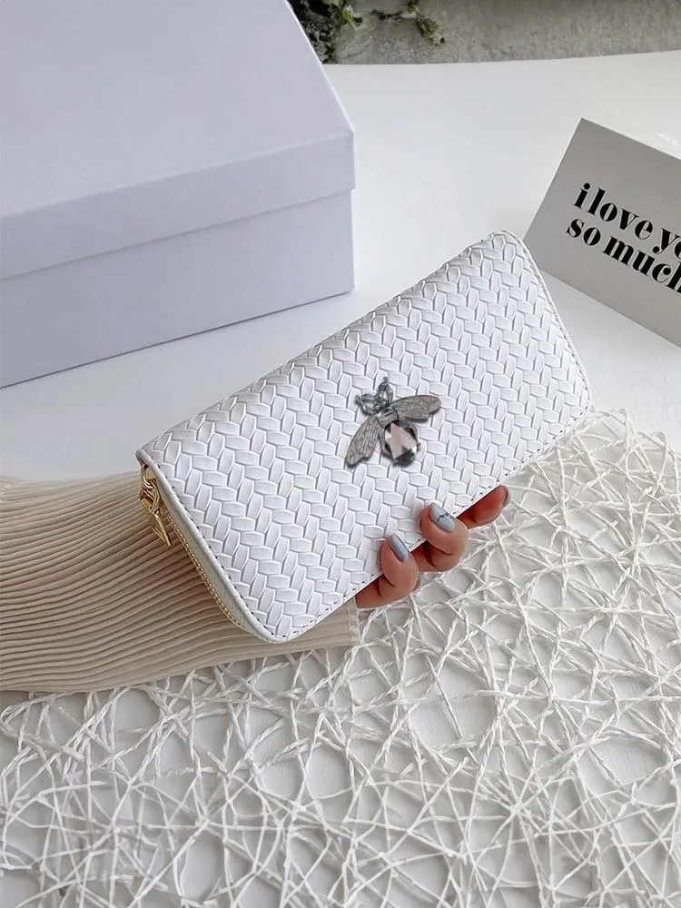 

All-in-One Card ID Holders: PU Wallet with Zipper and Multiple Slots Bronze Orange Butterfly Brooch Decor