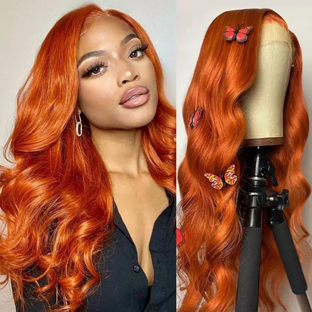 Orange Ginger Lace Front Wig Human Hair 13X6 Body Wave Lace Front Wig Pre Plucked Colored Human Hair Wigs For Women 8-34Inch
