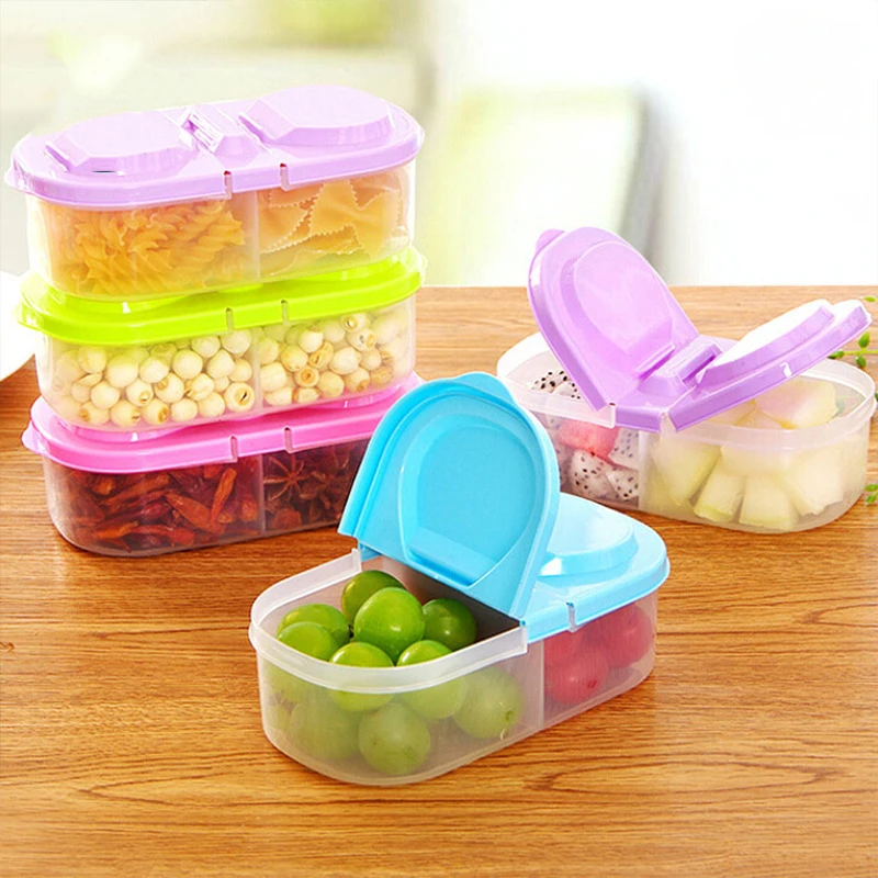 

Reusable 2 Compartment Food Container Portable Plastic Bento Lunch Box Microware Home Kitchen Outdoor Food Storage Containers