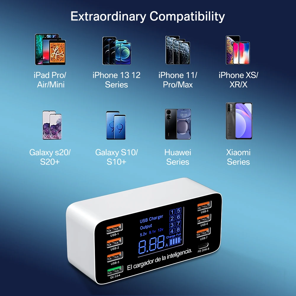 Зарядное устройство с 8 USB-портами и ЖК-дисплеем | Мобильные телефоны аксессуары