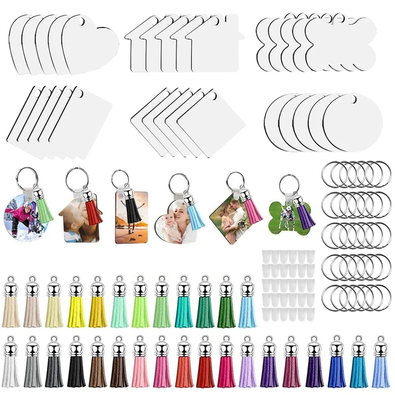 

30 Pcs Sublimation Keychain Blank Bulk,6 Shapes Sublimation Print Blank Heat Transfer Keychain Set For DIY Making Crafts