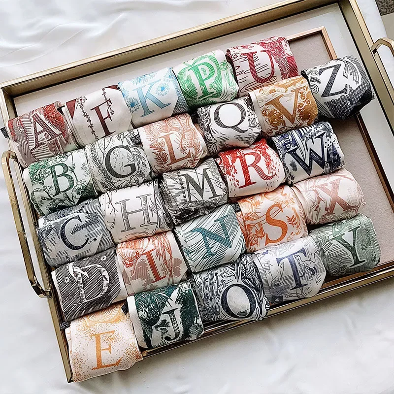 

26 букв шелковый шарф шарфы женская Косынка повязка на голову темпераментная Корейская повязка для волос с принтом аксессуары для сумок