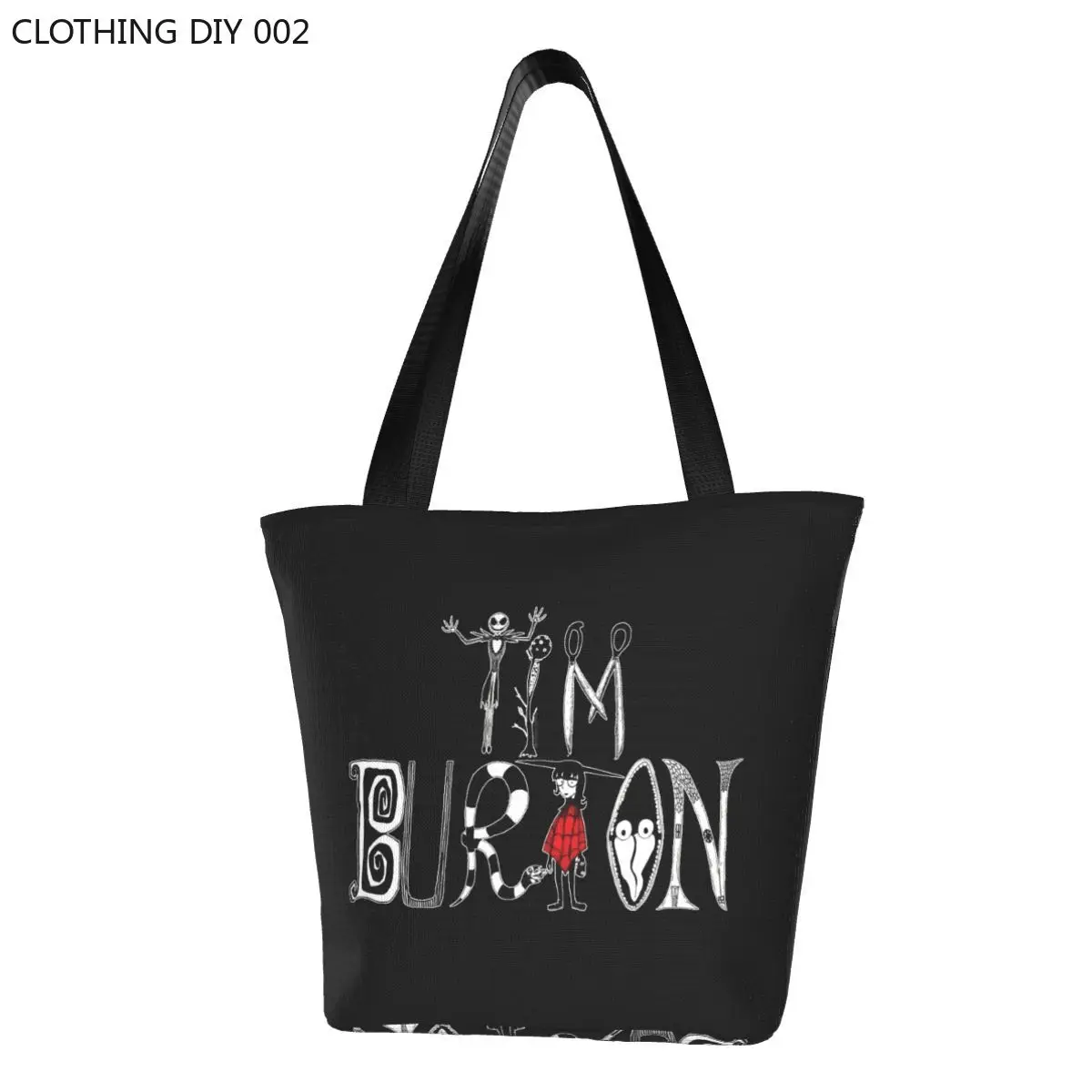 

Модные сумки-тоуты с алфавитом Тим Бёртон для покупок на Хэллоуин, Готическая пленка, Холщовая Сумка для продуктов, сумка через плечо