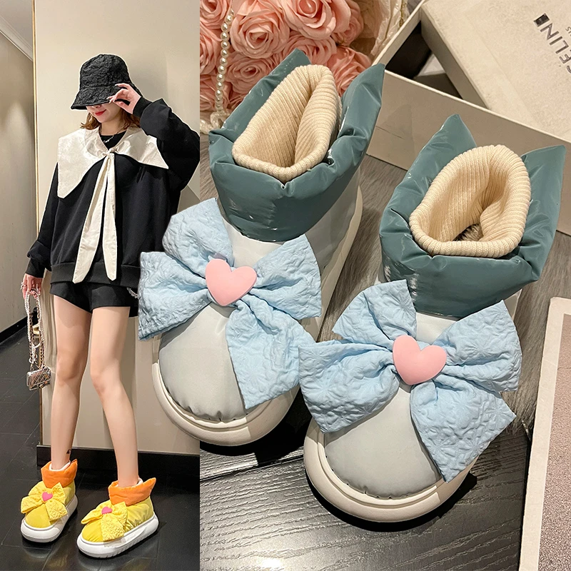 Winter Snow Boots Flat with Ankle Boots for Women Patchwork Colors Botas Femininas White Boot Zapatos De Plataforma Mujer Moda