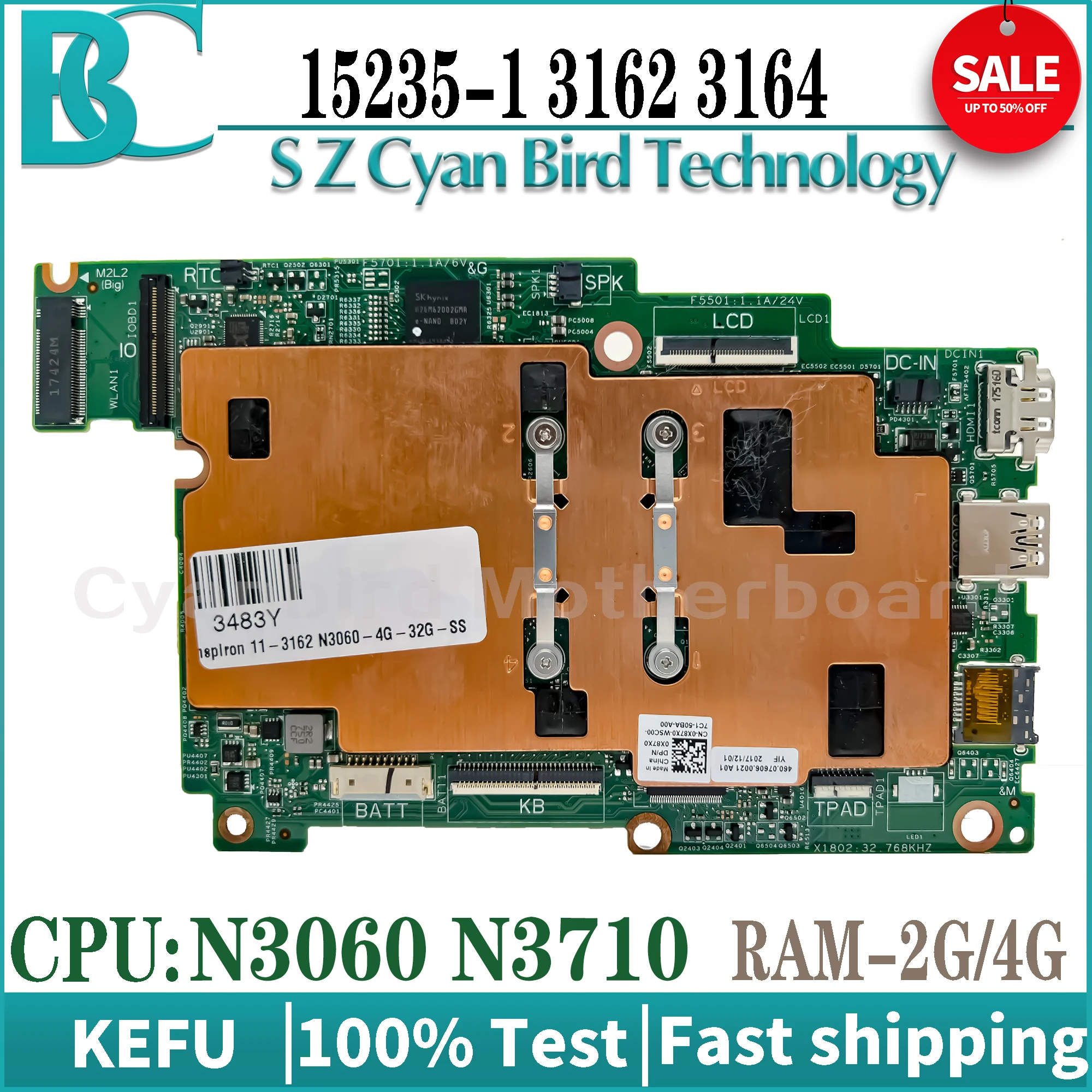 

15235-1 Mainboard Inspiron 11 3162 3164 For Dell CPU-N3060 N3710 RAM-2GB/4GB SSD-32G Motherboard 100% Testing