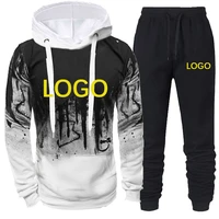 custom logo men tracksuit hooded sweatshirt and pants brand fashion sport causal spring autumn male set