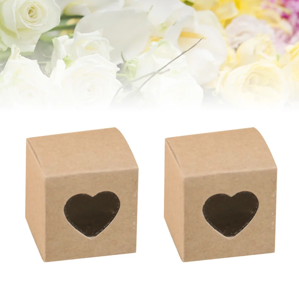 

50 Pcs Square Kraft Paper Candy PVC Transparent Heart-shaped Window Cupcake Favor Wedding Party Accessories (Kraft Color)