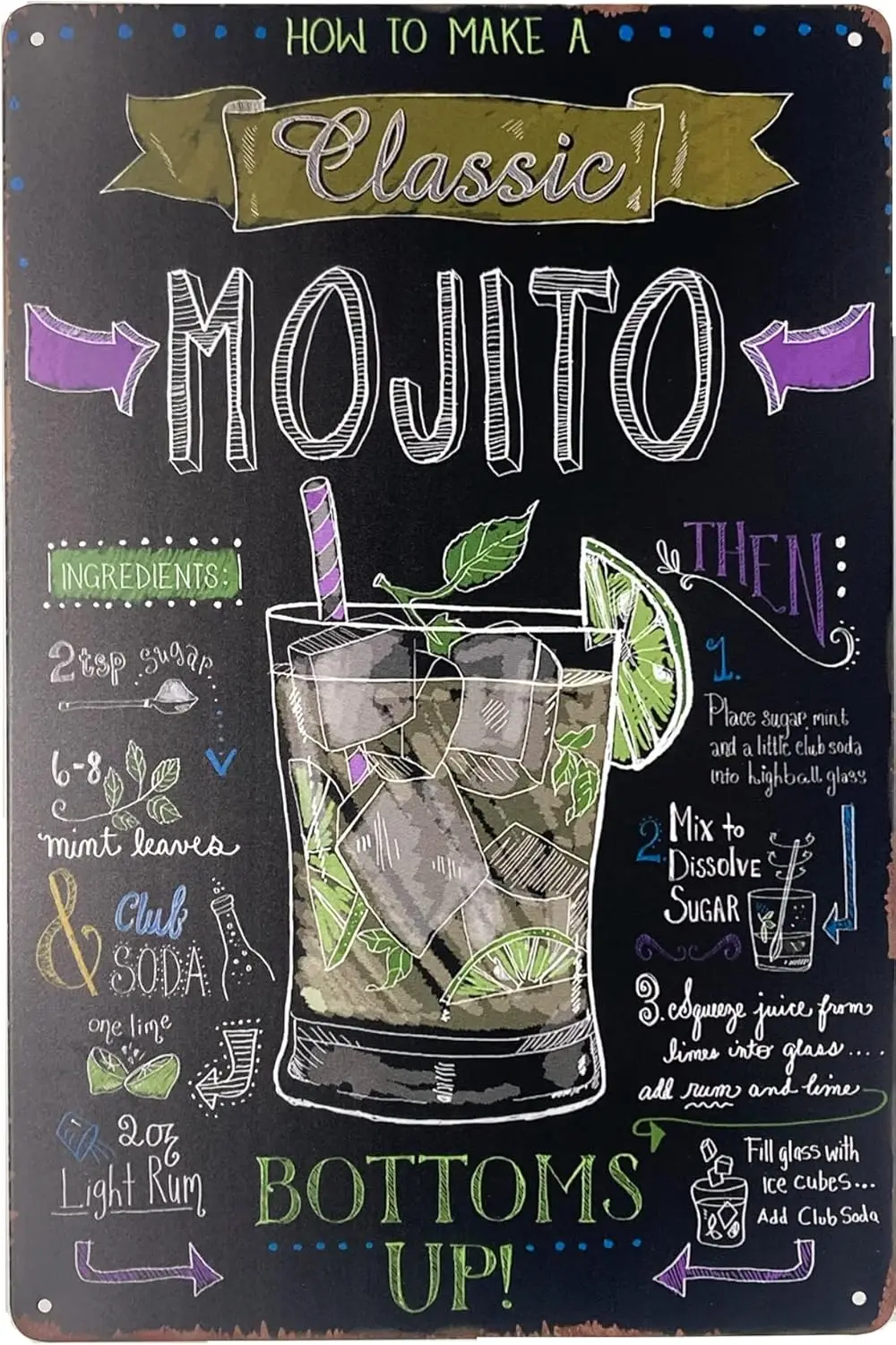 Tn Sgn | Metl Wll Декор Как робити Clssc Mojto 8х12 н Плакат Fun Decorton для дома Ktchen Br Resturnt Grge Коктль