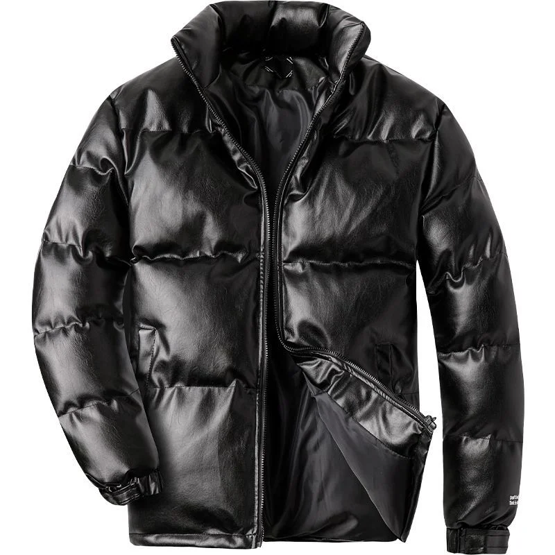 

2021 Woodvoice Winter Jacket Men Casual Wear Padded Warm Coat Male PU Leather Thicken Coat Man's Windproof Fashion Black Coat