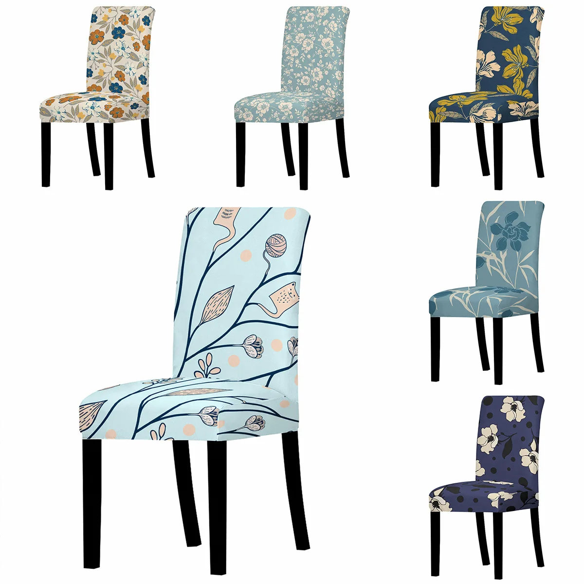 

Rustic Floral Pattern Stain Resistant Dining Chair Cover Washable Spandex Stretch Chair Cover All Inclusive Chair Cushions