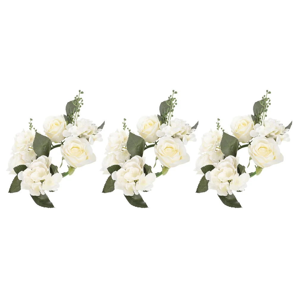 

3 Pcs Green Taper Candles Candlestick Garland Wreath Rose 20X20X8CM Rings Pillar Wedding Layout Props White Plastic Decor