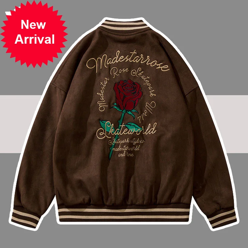 Embroidery Baseball Jacket Rose Men Women Hip Hop Streetwear Patchwork Varsity Jackets oversized Vintage Bomber College Coats