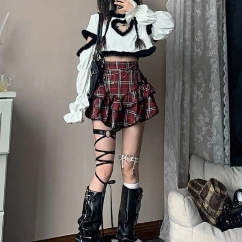 Женская клетчатая юбка-пачка в стиле панк Y2k