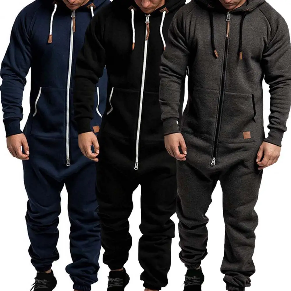 

Jumpsuit Warm Simple Solid Color Long Sleeve Men Hoodie Jumpsuit for Jogging Sports Jumpsuit Hoodie Jumpsuit