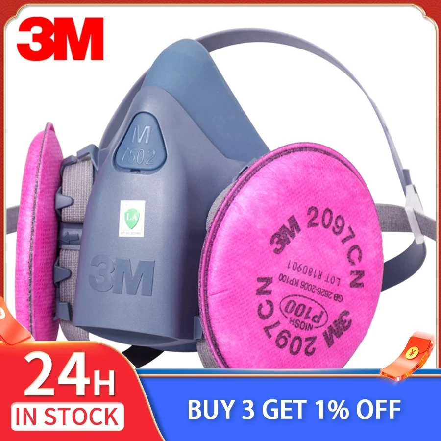 

3M Spray Paint 7502 Respirator with 2091/2097 P100 Anti-Particle Filters Industrial PM2.5 Acid Gas Particles Protective Mask