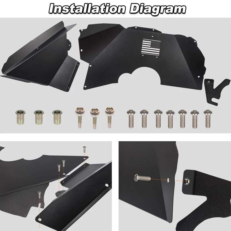 Передние внутренние вкладыши на крылья подходят для Jeep Wrangler JL JLU 2018-2024 Unlimited Sahara Rubicon Freedom Sport 24-дверный логотип с флагом США (art.: 3920cb2bd5f8f) - 3920cb2bd5f8f