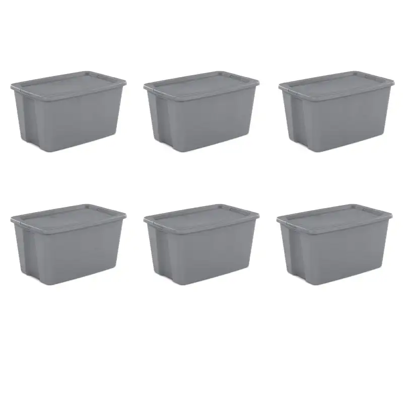 

30 Gallon Tote Box Plastic, Gray, Set of 6