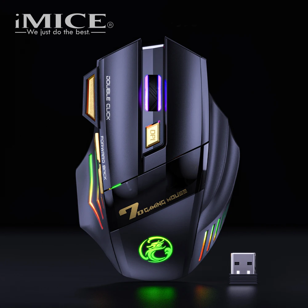 

iMICE GW-X7 2.4GHz Rechargeable RGB 3200DPI 7 ButtonsWireless Mute Ergonomic Gaming Mouse for Computer Gamer PC Office Mice