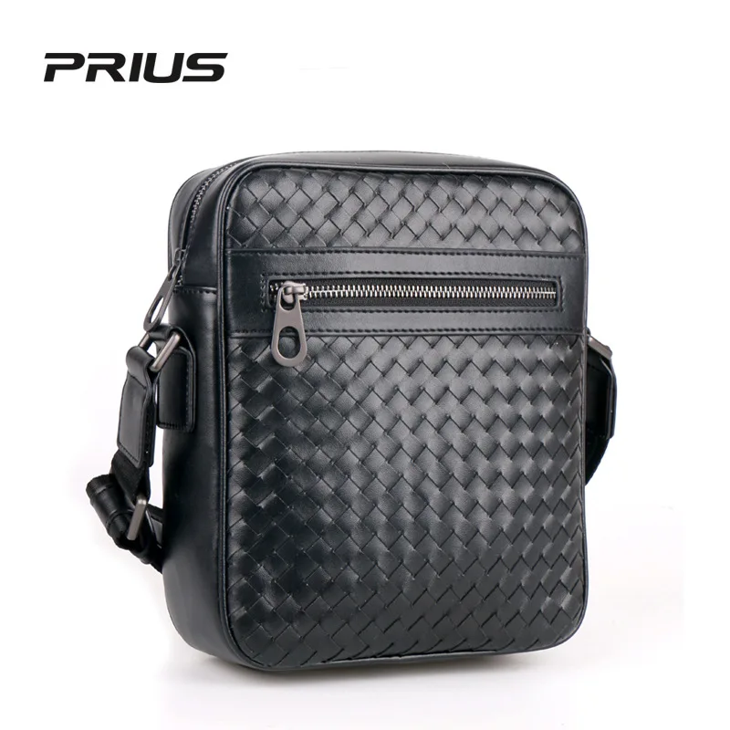 Leather men's shoulder bag Brand messenger bag Handmade woven bag Business casual messenger bag Soft simple trendy brand