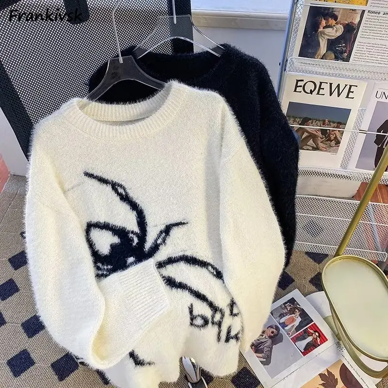 Японские пуловеры с круглым вырезом женские мешковатые мягкие винтажные свитера