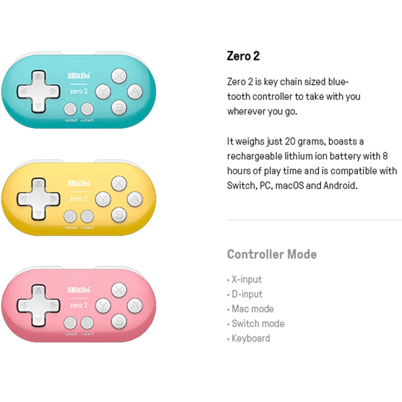 Мини-контроллер 8bitdo Zero 2 с Bluetooth совместимый Nintendo Switch Windows Android macOS - купить по