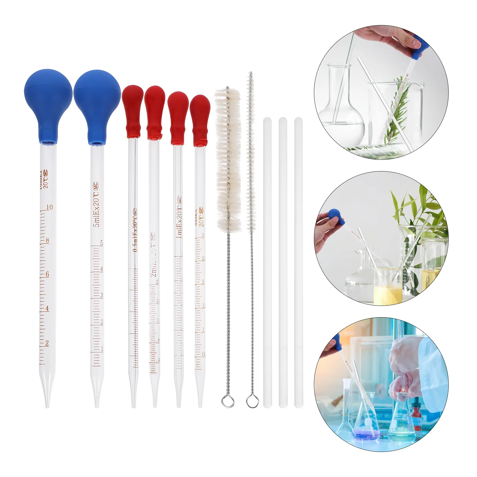 

10PCS Essential Oils Dropper Scale Glass Droppers with Stir Rod and Washing Brush Rubber Cap Pipette Dropper Multi- Glass Tube