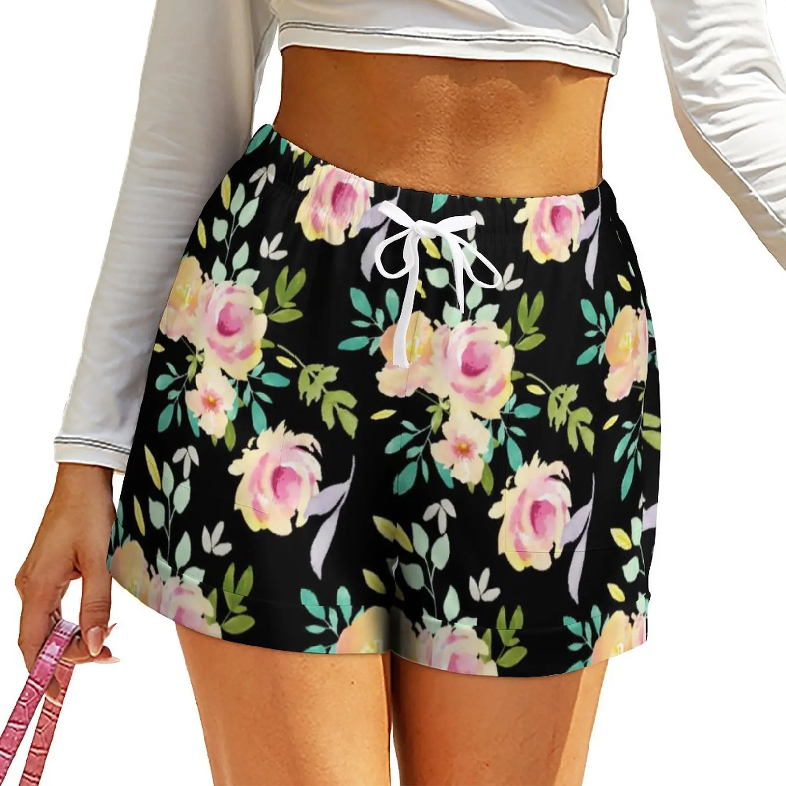 

Шорты женские с высокой талией, пикантные с акварельным цветочным принтом, эластичные Короткие штаны в уличном стиле, с графическим принтом...