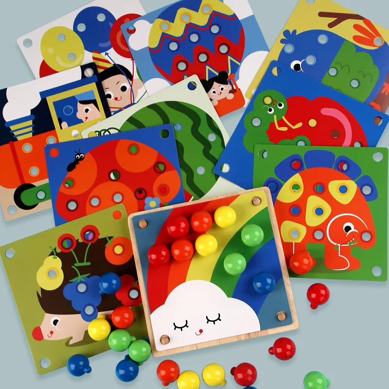 

Wooden Early Education Enlightenment Large Particles Creative Mushroom Nails Puzzle Puzzle Game Color Children's Plug Board Toys