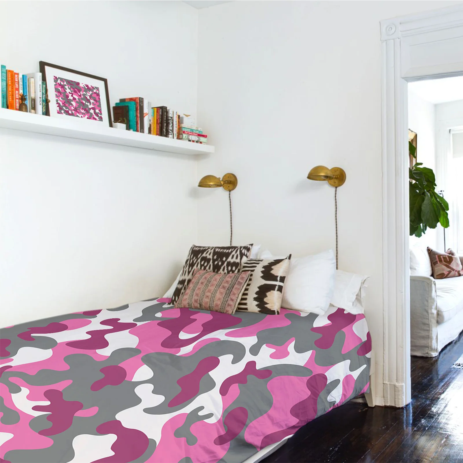 Розовый Камуфляжный гобелен Настенная ткань пляжное одеяло в стиле хиппи