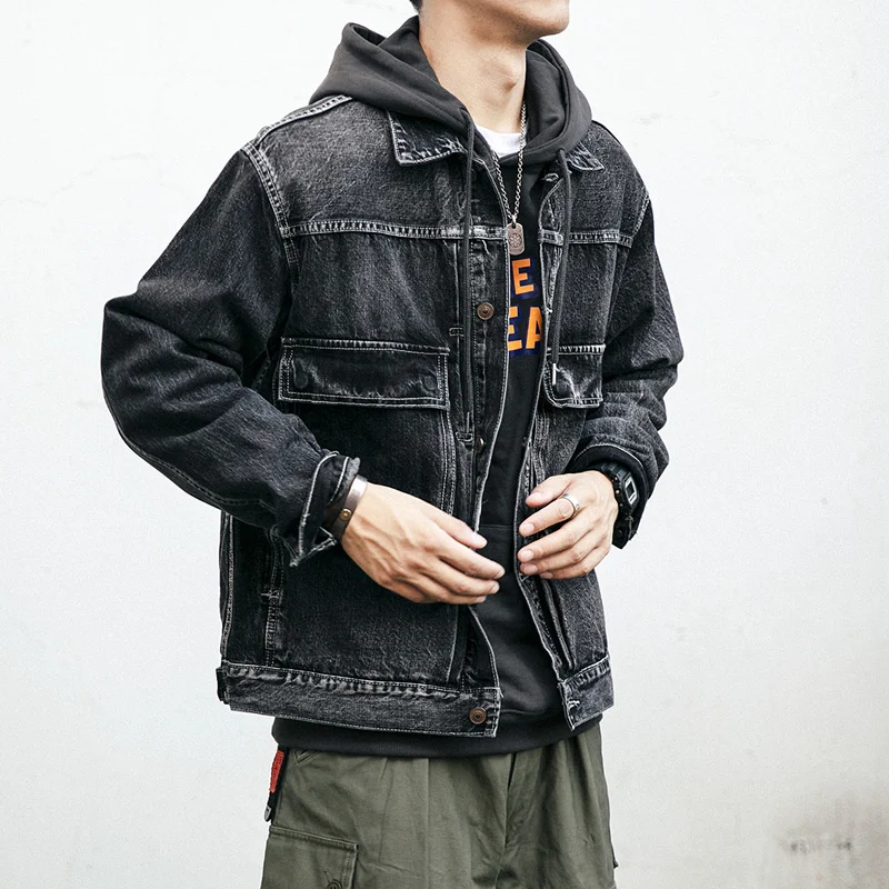 Мужская джинсовая куртка с лацканами Корейская повседневная одежда изношенная